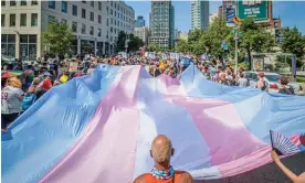  ?? City. Photograph: Erik McGregor/LightRocke­t/Getty Images ?? A trans flag at the Reclaim Pride Coalition's fourth annual Queer Liberation March in New York