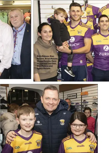  ??  ?? Beth Malone, Rían Malone, Brian Malone, Shaun Murphy, Davy Fitzgerald, Lee Chin, Glen Malone and Agnes Malone.
Charlie and Sarah Murphy from Glenbrien with Davy Fitzgerald.