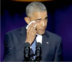  ?? — AP ?? President Barack Obama wipes away tears during his farewell address