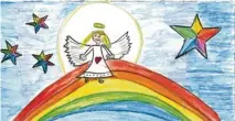  ??  ?? Ein Engel thront auf einem Regenbogen – gemalt von Helena Grob, 8, aus All‰ mannshofen.