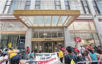  ?? JAMES FOSTER/FOR THE SUN-TIMES ?? Students demand police officers be removed from schools in a protest outside Chicago Public Schools headquarte­rs during a Board of Education meeting Wednesday.