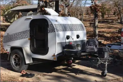  ?? (Arkansas Democrat-Gazette/Bryan Hendricks) ?? Teardrop campers and other specialty camper trailers enable outdoor enthusiast­s to camp almost anywhere in Arkansas.