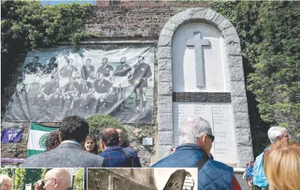  ??  ?? LENDAS. A emoção apoderou-se de muitos dos presentes no local, onde esteve José Bastos, a homenagear a equipa do Torino que há 70 anos viu o avião onde seguia embater contra a Basílica de Superga, em Turim