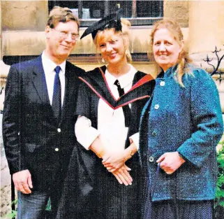  ??  ?? Tess with her parents at her graduation from St Hilda’s College, Oxford