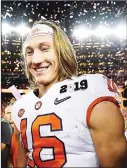  ?? Getty Images/tns ?? Trevor Lawrence of the Clemson Tigers reacts after his team’s 44-16 win against Alabama in the national championsh­ip game at Levi’s Stadium in Santa Clara on Jan. 7.