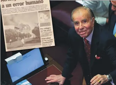  ?? CEDOC PERFIL ?? ¿ERROR HUMANO?. La Justicia de Córdoba determinó que se trató de un hecho intenciona­l, para borrar pruebas de la venta de armas a Croacia y Ecuador. Carlos Menem fue sobreseído.