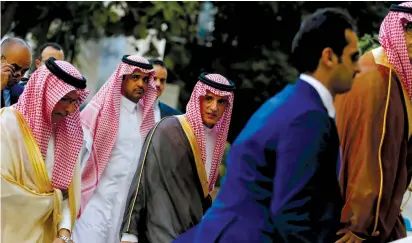  ??  ?? SAUDI ARABIAN Foreign Minister Adel al-Jubeir (center) arrives at the Arab foreign ministers meeting yesterday in Cairo.