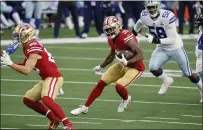  ?? MICHAEL AINSWORTH — THE ASSOCIATED PRESS ?? San Francisco 49ers running back Raheem Mostert is to make a $3 million salary in the final year of his contract next year, so carrying him and Jeff Wilson is reasonable, if not necessary.