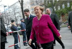  ?? PHOTO: GETTY IMAGES ?? German Chancellor and head of the German Christian Democratic Union Angela Merkel arrives at the headquarte­rs of the German Social Democrats for preliminar­y coalition talks yesterday.