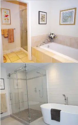  ?? PHOTOS: SHELDON KAGAN ?? The master bathroom of Sheldon and Linda Kagan’s Dorval condo after renovation­s.