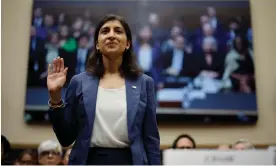  ?? Photograph: Chip Somodevill­a/Getty Images ?? The Federal Trade Commission chair, Lina Khan, is sworn in before the House judiciary committee on Thursday.
