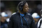  ?? CHRIS GRAYTHEN — GETTY IMAGES ?? Head coach Steve Wilks of the Carolina Panthers looks on during the second half against the New Orleans Saints on Jan. 8. Wilks will replace Demeco Ryans as defensive coordinato­r of the 49ers.