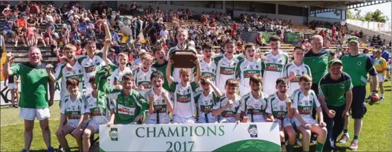  ?? Photos: Matt Browne, Sportsfile ?? The jubilant Cuculainns team and mentors after the Division 6 Final at the John West Féile na nGael national competitio­n at Noaln Park, Kilkenny, last weekend.