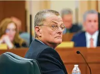  ?? Eric Gay / Associated Press ?? Lt. Gov. Dan Patrick has called for the resignatio­n of ERCOT CEO Bill Magness, shown at a public hearing last week.