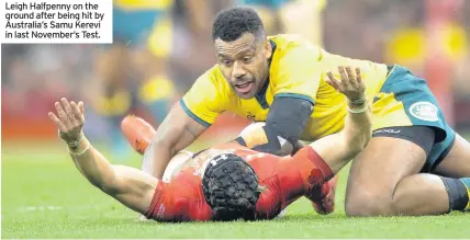  ??  ?? Leigh Halfpenny on the ground after being hit by Australia’s Samu Kerevi in last November’s Test.