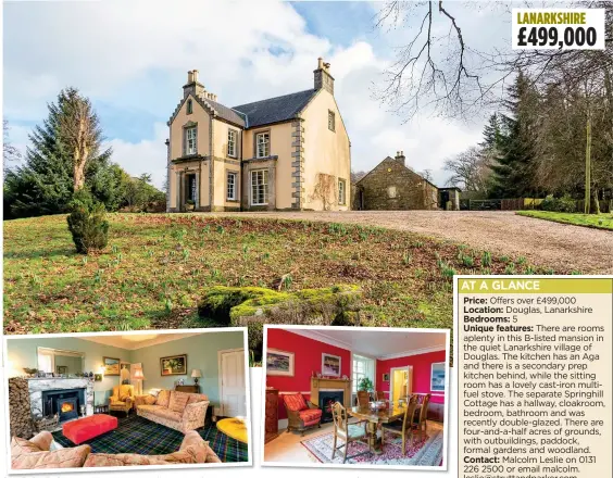  ??  ?? SPACIOUS: Springhill House, top, is in four acres of grounds, and has a cosy sitting room, left, and chic dining room