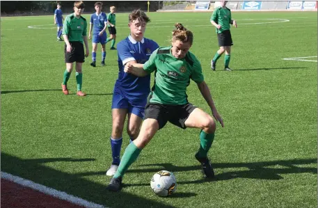  ?? Photo By Domnick Walsh ?? Kerry’s Alan Beaujuoin in action against Alan Bermingham and Andrew Roche, Waterford United, in their Airtricity U-15 League game in Mounthawk Park, Tralee last weekend.