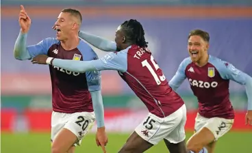  ?? (AFP) ?? Aston Villa's Ross Barkley (left) celebrates after scoring against Leicester City at King Power Stadium in Leicester, UK, on Sunday