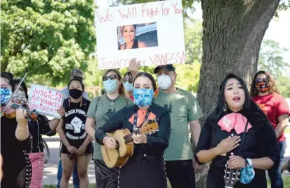  ?? PAT NABONG/SUN-TIMES ?? A mariachi band plays a song for Vanessa Guillén, killed at Fort Hood in Texas, during a rally Friday in Chicago.