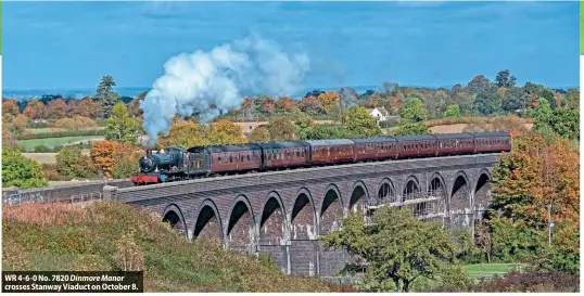  ?? ?? WR 4-6-0 No. 7820 Dinmore Manor crosses Stanway Viaduct on October 8.