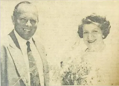  ?? Picture: FILE ?? Photograph­ed with Maurice Scott at his Tamavua home on Saturday, Australian musical comedy star, Gladys Moncrieff holds the biggest surprise so far, of her cruise on the Monterey, a bouget of orchids. History repeated itself for Moncrieff when she arrived at Suva in the Monterey.