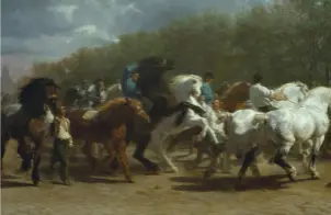  ?? ?? Le Marché aux chevaux, de Rosa Bonheur (1853). Cette oeuvre de plus de 2 mètres sur 5 confère à l’artiste une renommée internatio­nale.