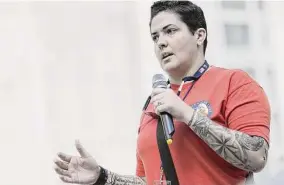  ?? Elizabeth Conley/Staff file photo ?? Marine veteran and former Houston Dash goalie Haley Carter stepped down as July 4 parade marshal in Friendswoo­d after she and her family received threats.