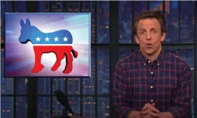  ??  ?? Seth Meyers: ‘Now is the time to go all in while the GOP is distracted by Potato Head’s pronouns.’ Photograph: YouTube