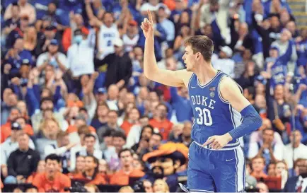  ?? JOHN DAVID MERCER/USA TODAY SPORTS ?? Duke center Kyle Filipowski was named the ACC Tournament MVP after the Blue Devils upset Virginia in the championsh­ip game Saturday.