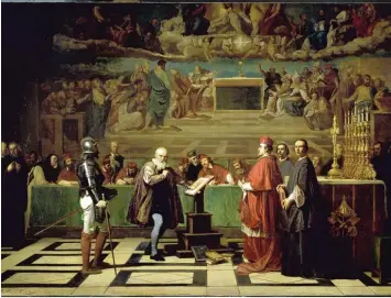  ?? Foto: Mauritius ?? Galilei vor der Inquisitio­n: Er musste seinem Weltbild abschwören und starb im Hausarrest.