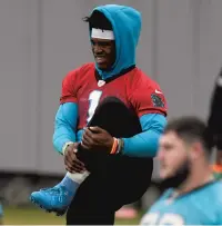  ?? DAVID T. FOSTER III/TNS FILE ?? Cam Newton stretches during a workout with Carolina in 2019. He played his final game with the Panthers in Week 2 of that season.