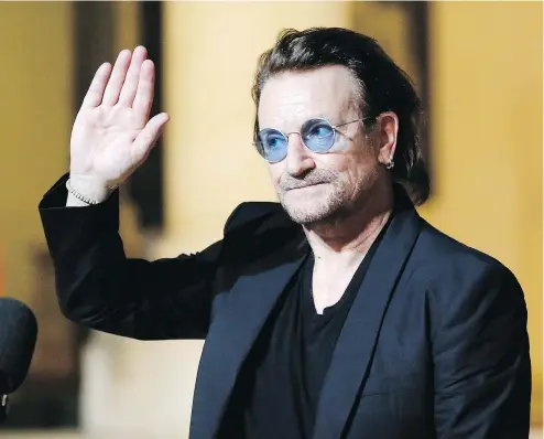  ??  ?? Bono says that global resolve in the fight against HIV/AIDS is slackening. ‘There’s this gathering consensus and momentum — and now people are looking the other way, and it’s just the wrong moment,’ the U2 frontman says.