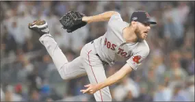  ?? Julie Jacobson / Associated Press ?? Red Sox pitcher Chris Sale delivers against the Yankees during the eighth inning of Game 4 of baseball’s ALDS on Tuesday.