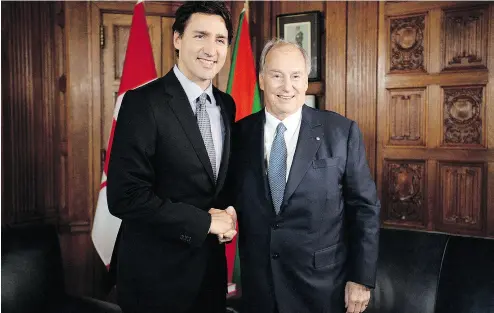  ?? SEAN KILPATRICK / THE CANADIAN PRESS ?? Prime Minister Justin Trudeau meets with the Aga Khan on Parliament Hill in 2016.