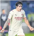  ?? REUTERS ?? Sandro Tonali of AC Milan reacts after scoring against Atalanta.