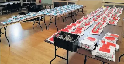  ??  ?? Ballot papers stacked up for Labour at the count, putting the Conservati­ves in second place