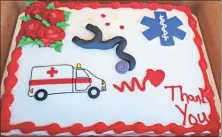  ?? ?? Cedar Valley Church of Christ gave AdventHeal­th Redmond EMS stations in Cedartown and Rockmart special cakes for Valentine’s Day as part of its “Spread the Love” program.