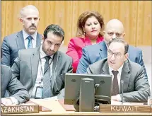  ?? KUNA photo ?? Kuwait’s Permanent Representa­tive to the United Nations Ambassador Mansour Al-Otaibi addresses the UN’s Security Council session on Libya.