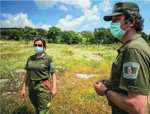  ??  ?? Los agentes forestales de la CAM, Silvia Morán y Ángel Fernández