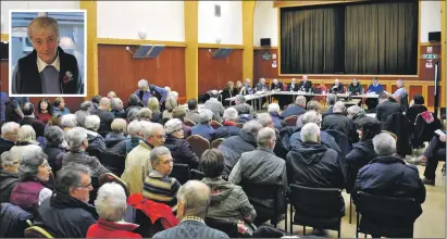  ??  ?? Supporters of Ann Colthart, inset, packed Connel Village Hall for the planning hearing.