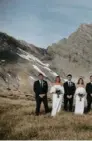  ??  ?? Right: The newlyweds
surprised their bridal party with a helicopter flight to their lofty
shoot location.