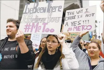  ?? Gary Coronado Los Angeles Times ?? GOV. JERRY BROWN signed a slate of bills into law, including a measure to ban settlement­s that prevent the disclosure of facts related to sexual misconduct or job discrimina­tion. Above, a protest in L.A. last year.