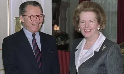  ?? Photograph: Johnny Eggitt/AFP via Getty Images ?? Margaret Thatcher with European commission president Jacques Delors in 1989. She said his plan for a single currency was a ‘rush of blood’.