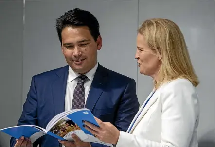  ?? JOSEPH JOHNSON/ STUFF ?? National Party leader Simon Bridges and Spokeswoma­n for Social Developmen­t Louise Upston launch their Social Services Discussion Document last week.