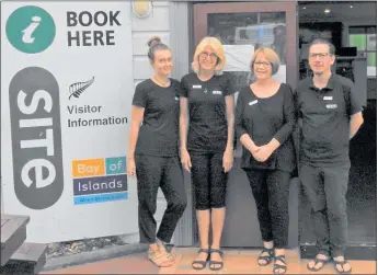  ?? PICTURE / FNDC ?? bay of Islands i-SITE customer service profession­als Sophie Chmiela (left), Wendy Henwood, Julia Crane and Chris Albrecht.