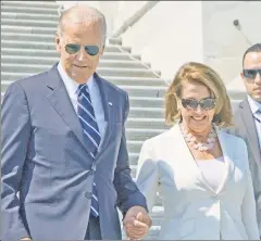  ??  ?? Careful on the stairs: Time for Joe Biden, 77, and Nancy Pelosi, 80 — and the rest of the gerontocra­cy — to make way for younger people.