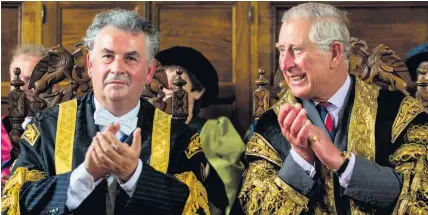  ??  ?? Professor Medwin Hughes, Vice-Chancellor with HRH The Prince of Wales at a special graduation ceremony at UWTSD Lampeter