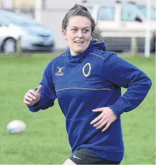  ?? PHOTO: GREGOR RICHARDSON ?? Plenty to smile about . . . Otago lock Julia Gorinski exchanges a light moment with a teammate during a training session at Logan Park earlier this week.