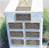  ?? JASON SIMMONDS/THE GUARDIAN ?? A monument on the first-base side of Queen Elizabeth Park’s Legends Field in Summerside highlights the inductees for the Legends Field Honour Roll.