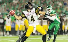  ?? MICHAEL BELL FILES ?? If Hamilton trades QB Zach Collaros during the off-season, the Riders might snap him up, writes Rob Vanstone .